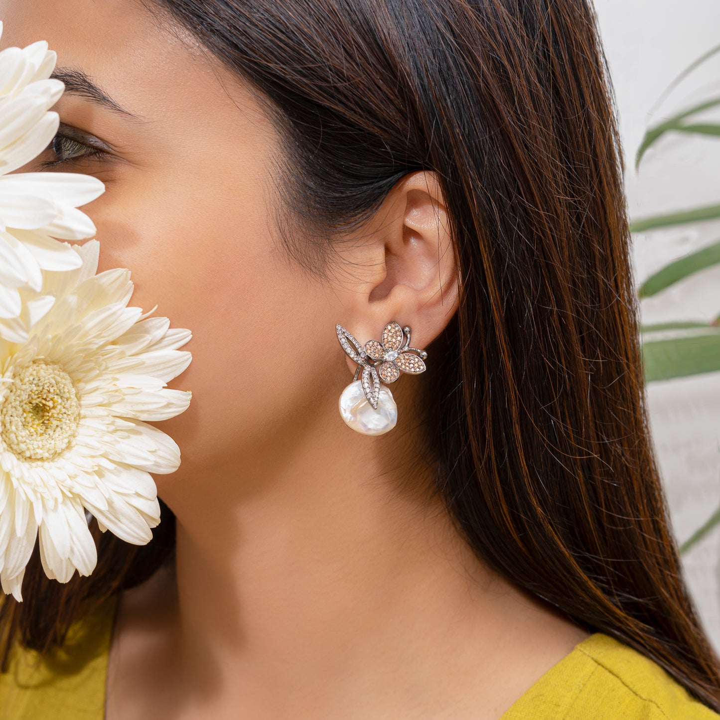 Coral Baroque pearl earrings