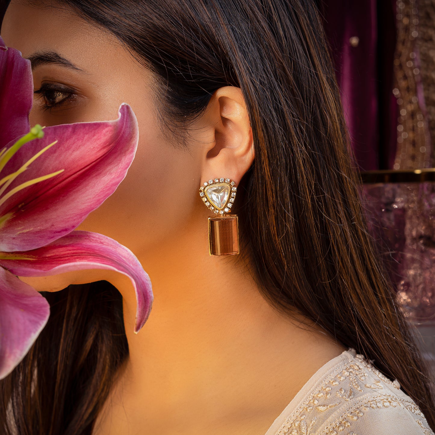 Red Alya Polki Earrings