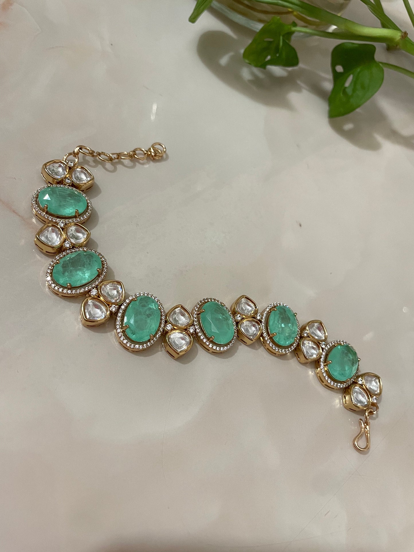 Sea-Green braceket with Kundan