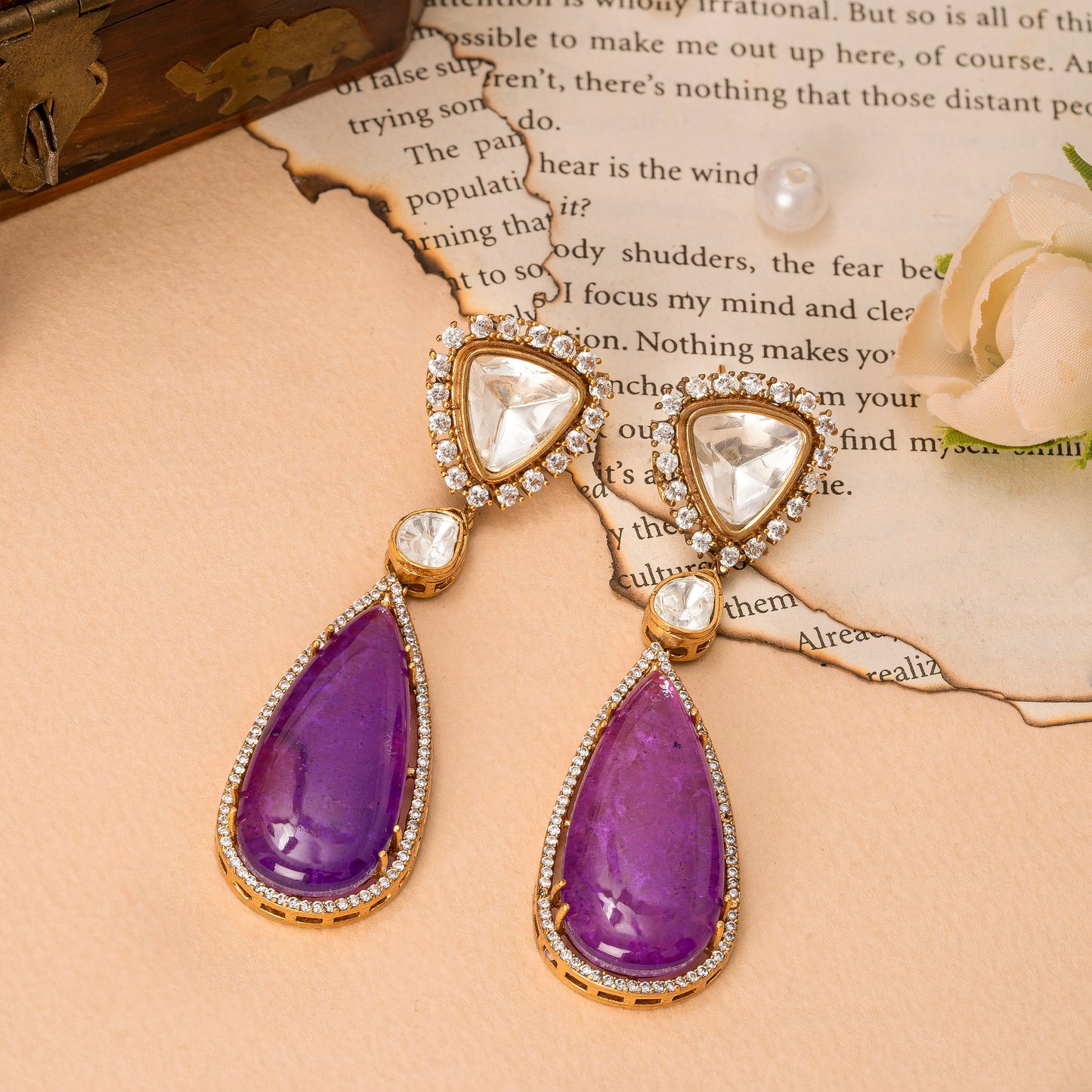 Amethyst gold plated earrings set in silver & alloy