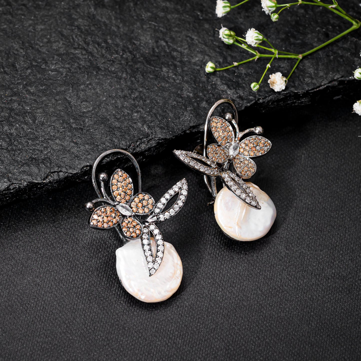 Coral Baroque pearl earrings