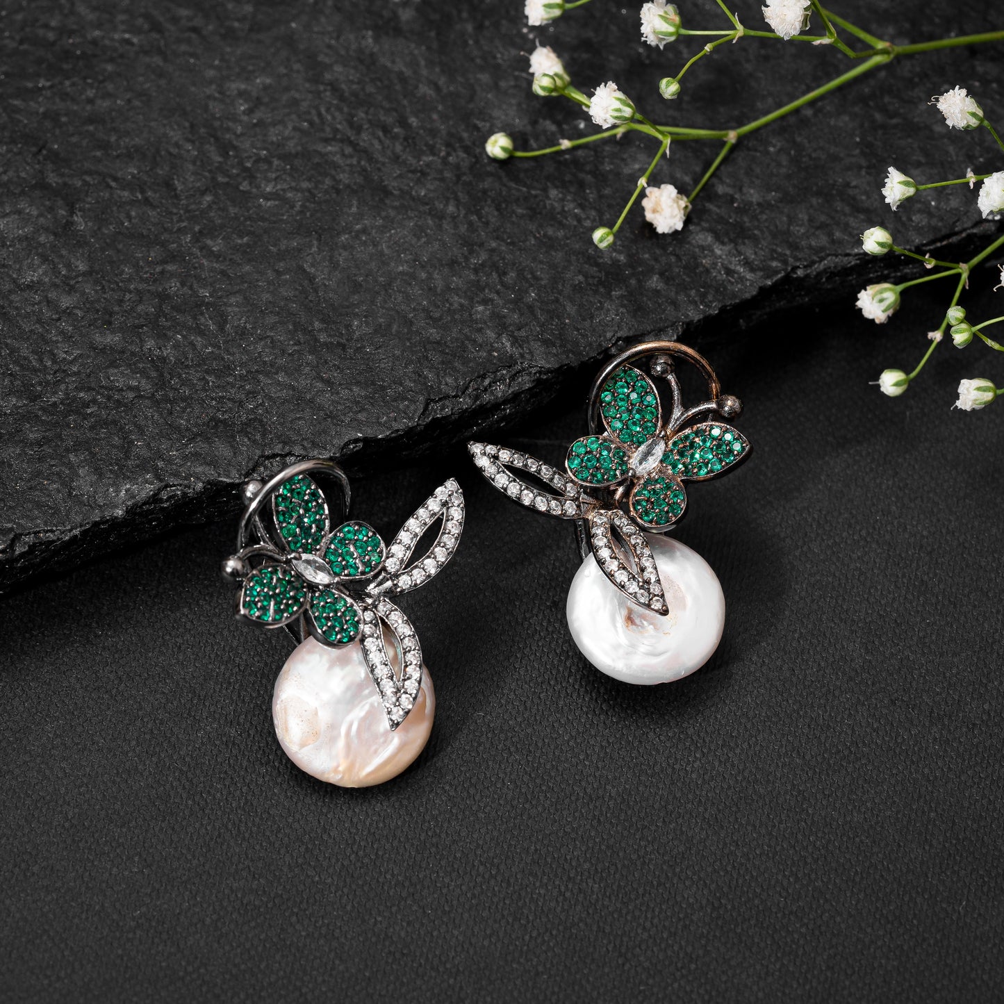 Emerald Arah Baroque pearl earrings