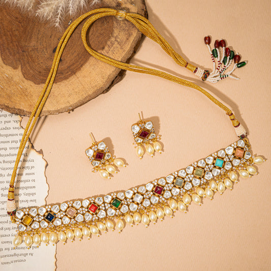 Naangai Navratan Necklace Set