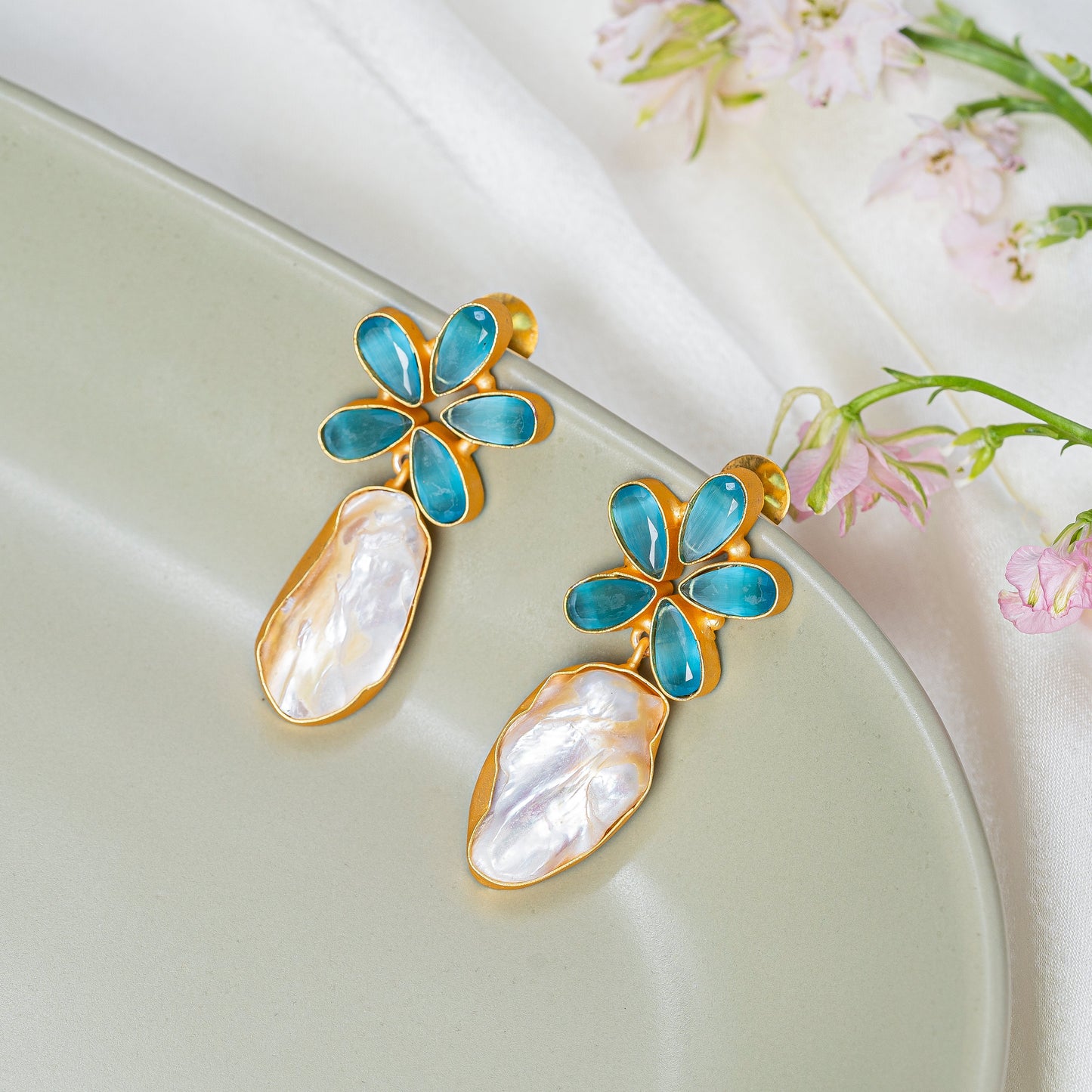 Turquoise Asina Baroque Pearl Danglers