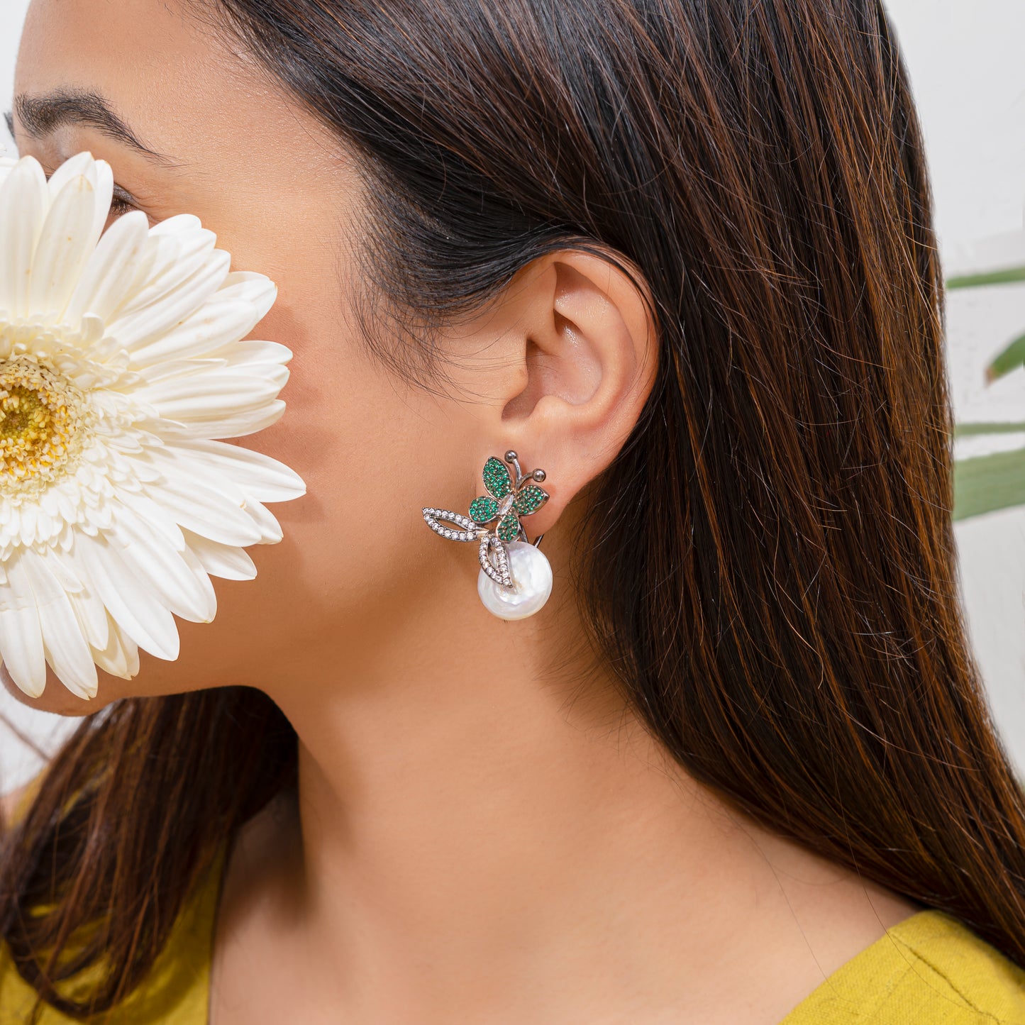 Emerald Arah Baroque pearl earrings