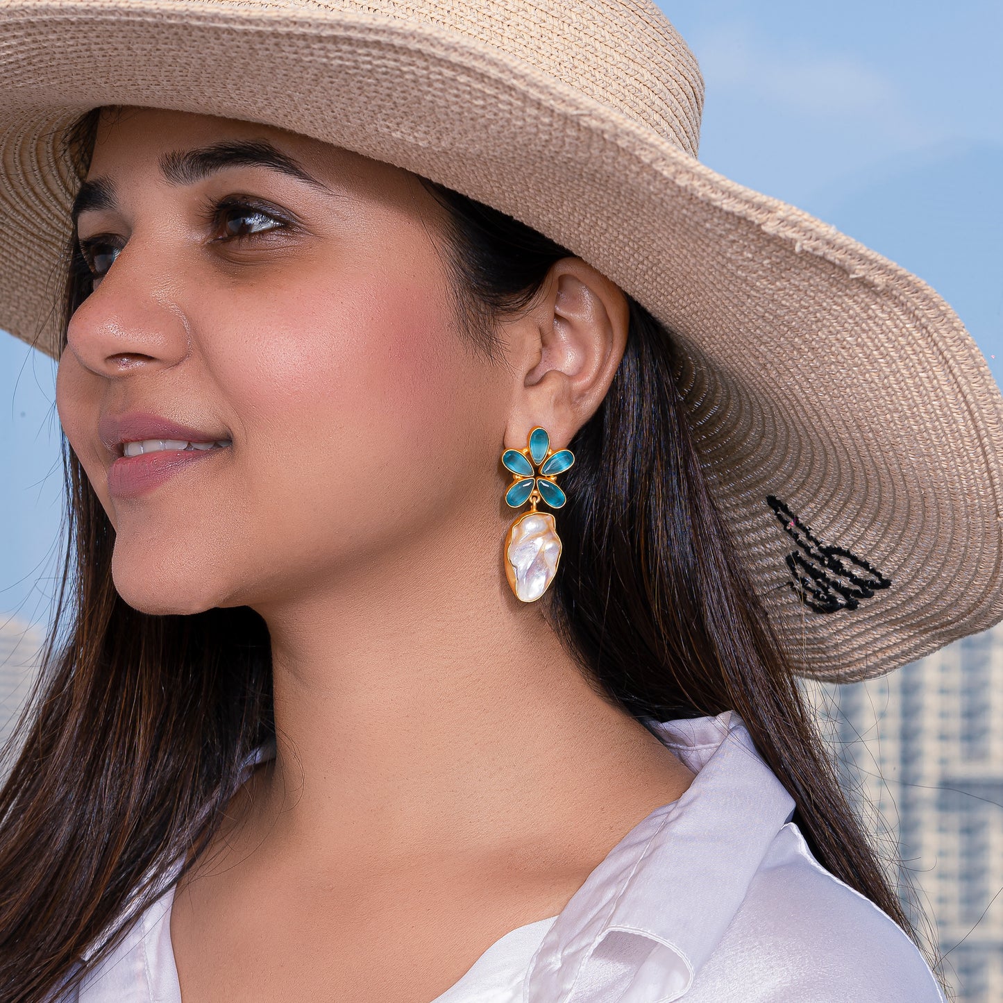 Turquoise Asina Baroque Pearl Danglers