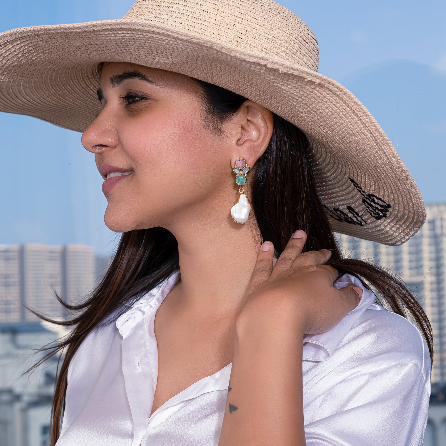 Multi-colour Asina Baroque Pearl Danglers