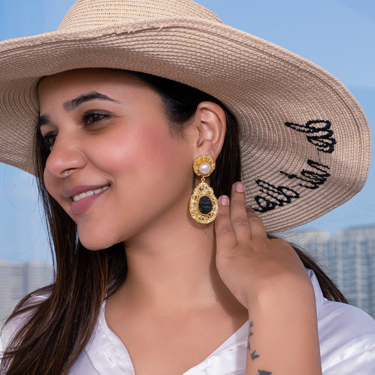 Aster Baroque Pearl Danglers