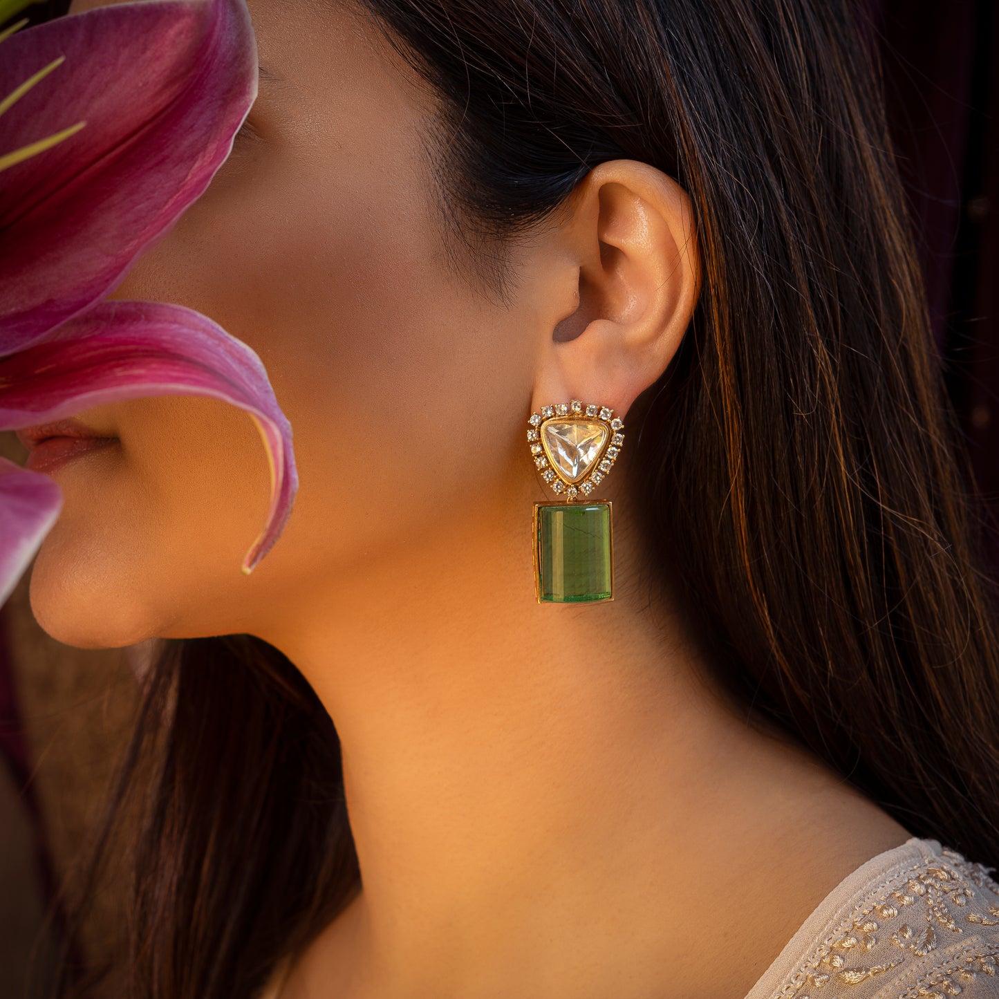 Green Alya Polki Earrings