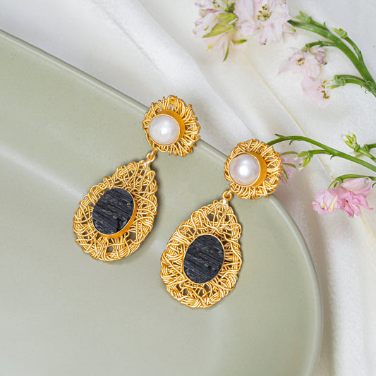 Aster Baroque Pearl Danglers