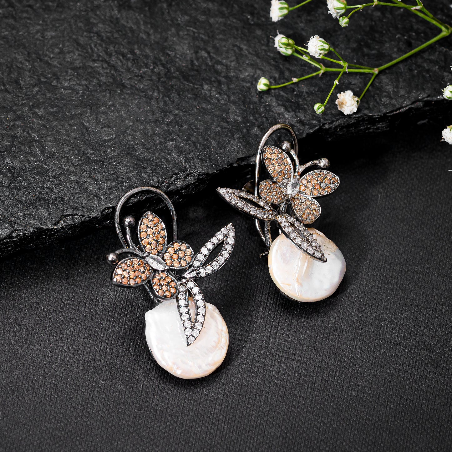 Coral Baroque pearl earrings