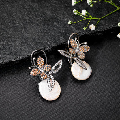 Coral Baroque pearl earrings