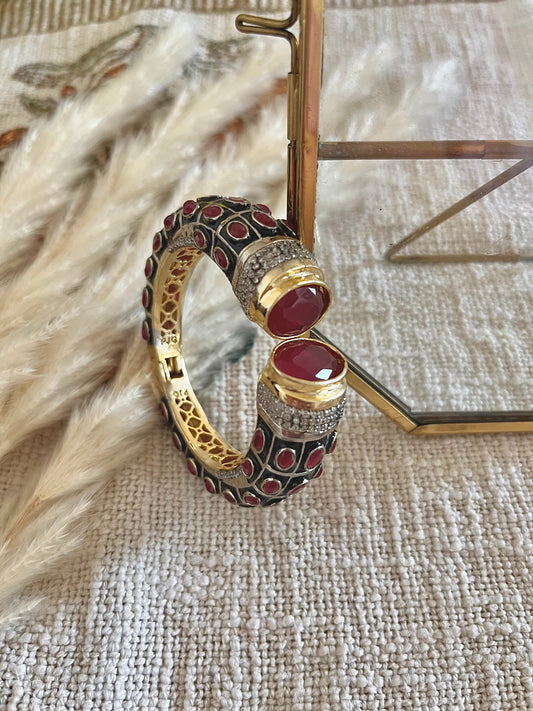 Two tone bracelet with semi precious stone