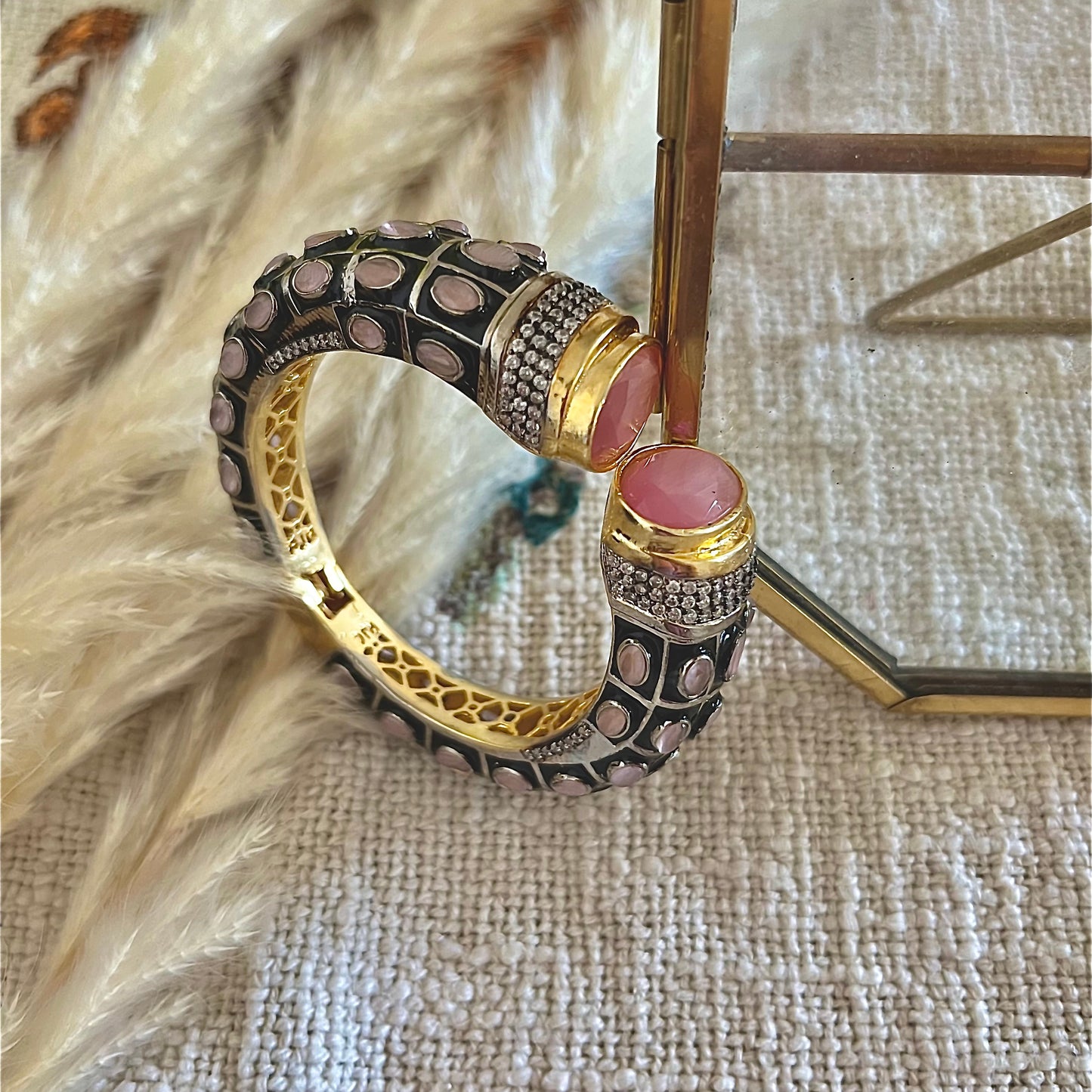 Two tone bracelet with semi precious stone