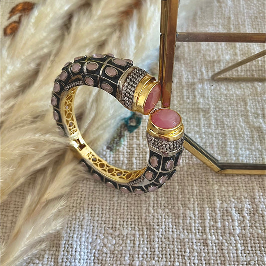 Two tone bracelet with semi precious stone