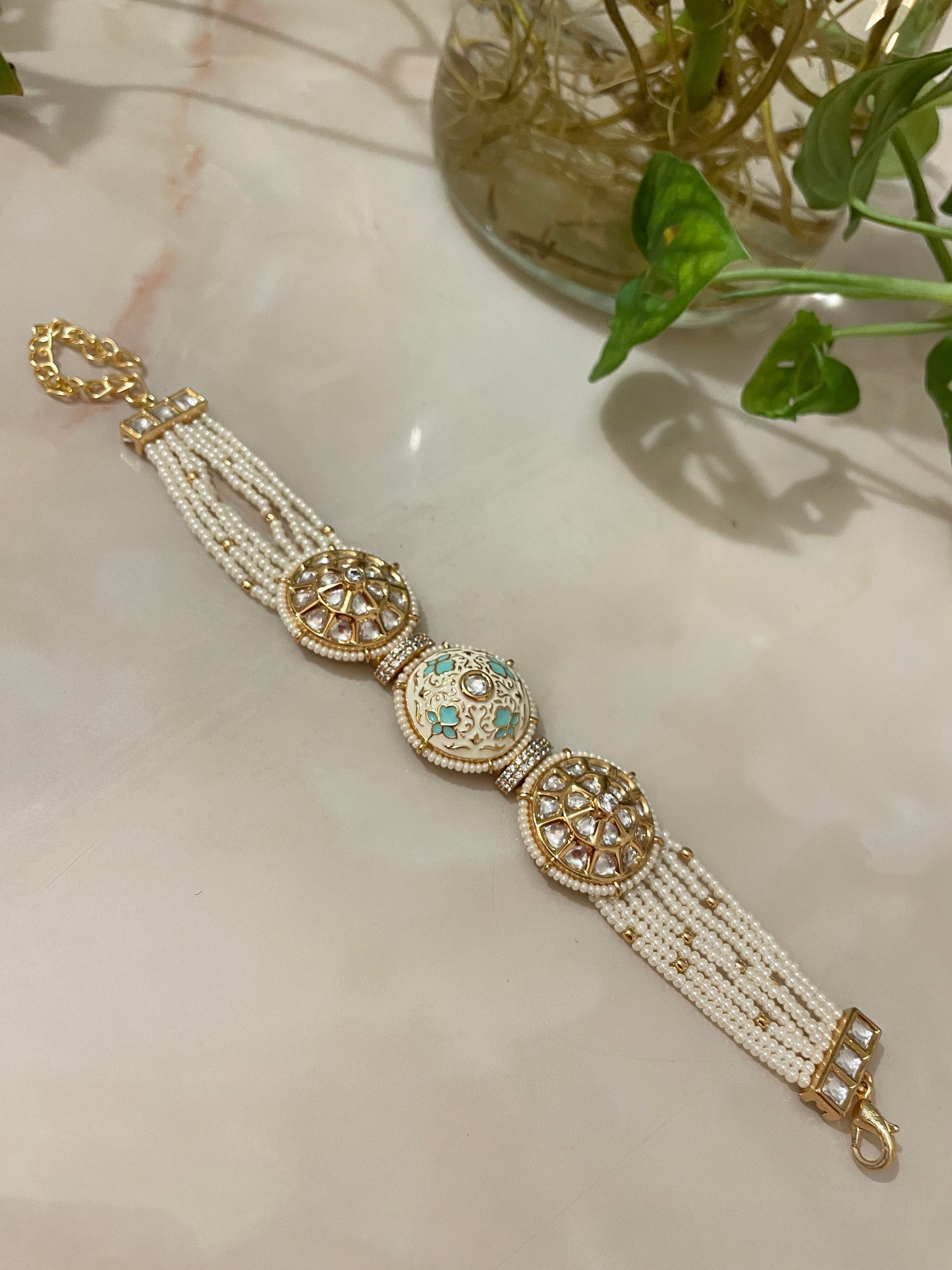 Pearl Bracelet with Kundan & Turquoise accents