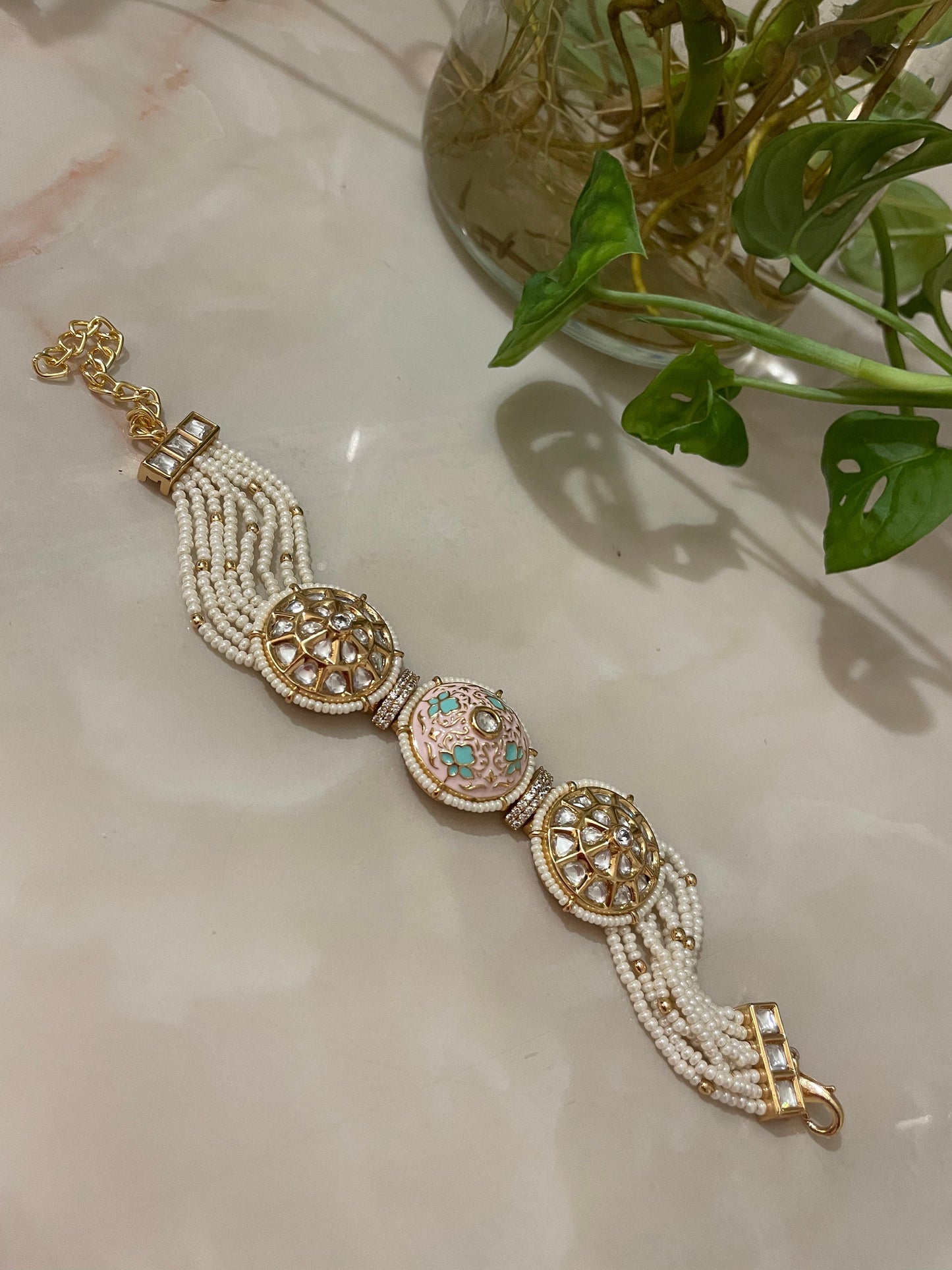 Pearl Bracelet with Kundan & Turquoise accents