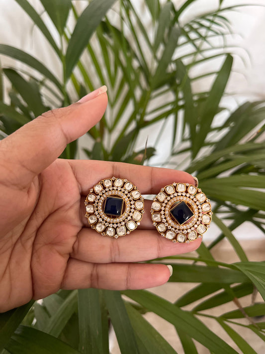 Sapphire studs gold plated, set in silver & alloy