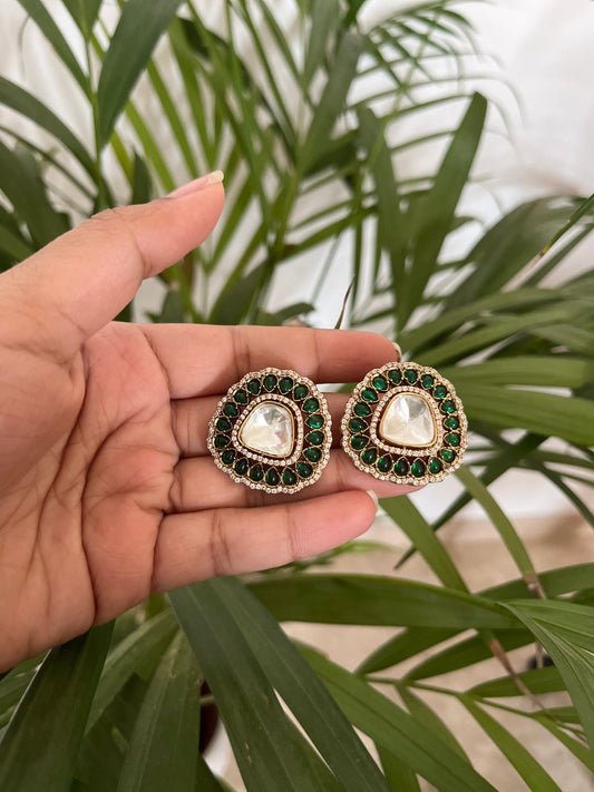 Emerald studs gold plated, set in silver & alloy