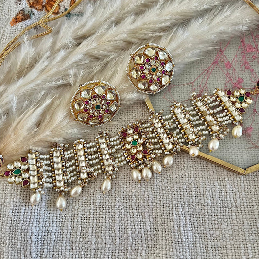 Pachi Kundan choker set with fresh water pearls
