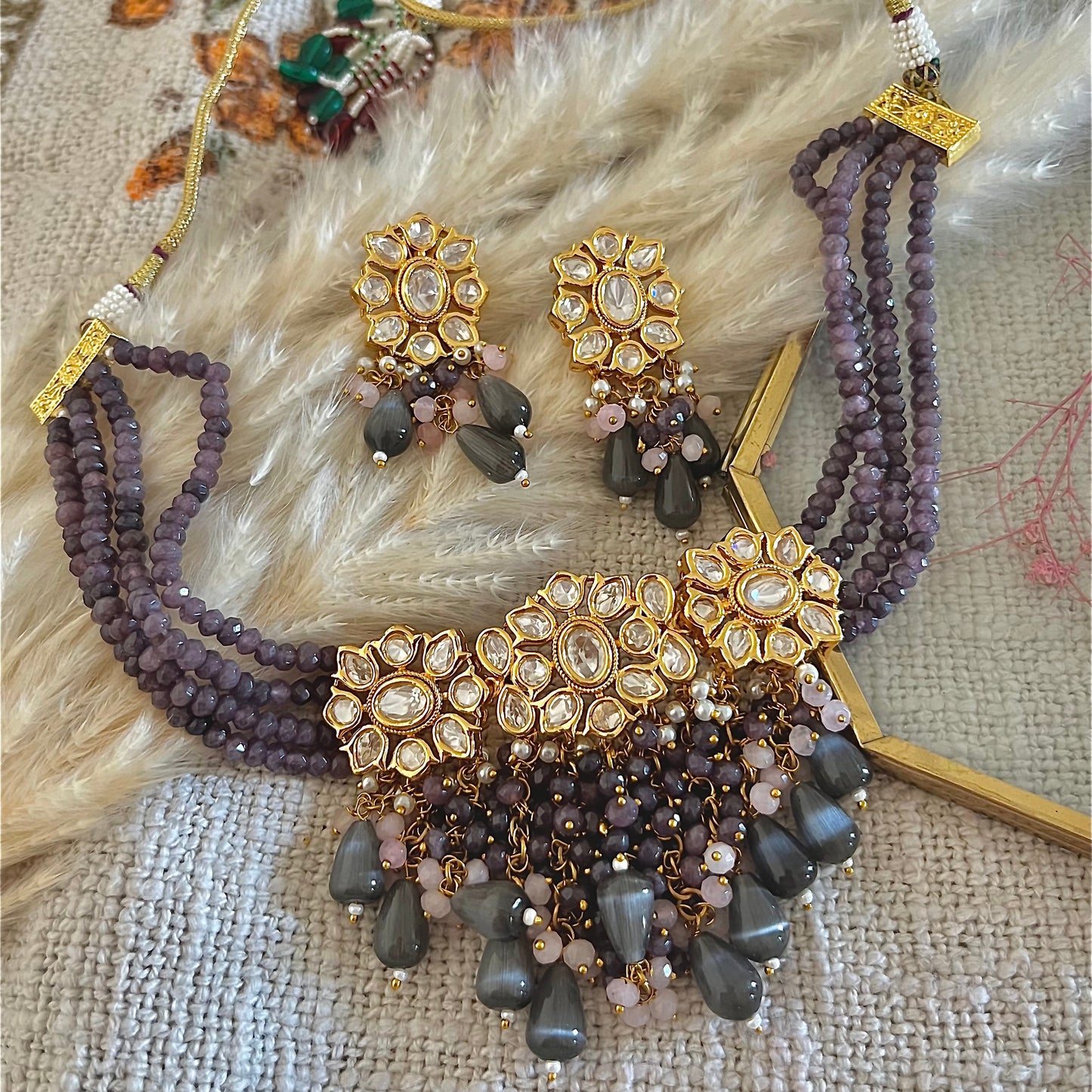 Royal Mauve Cascade Necklace Set