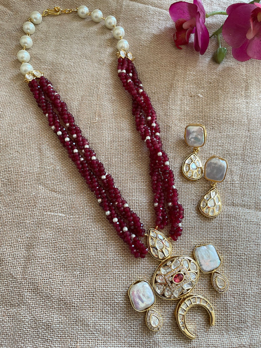 Long Crimson Cascade Necklace Set
