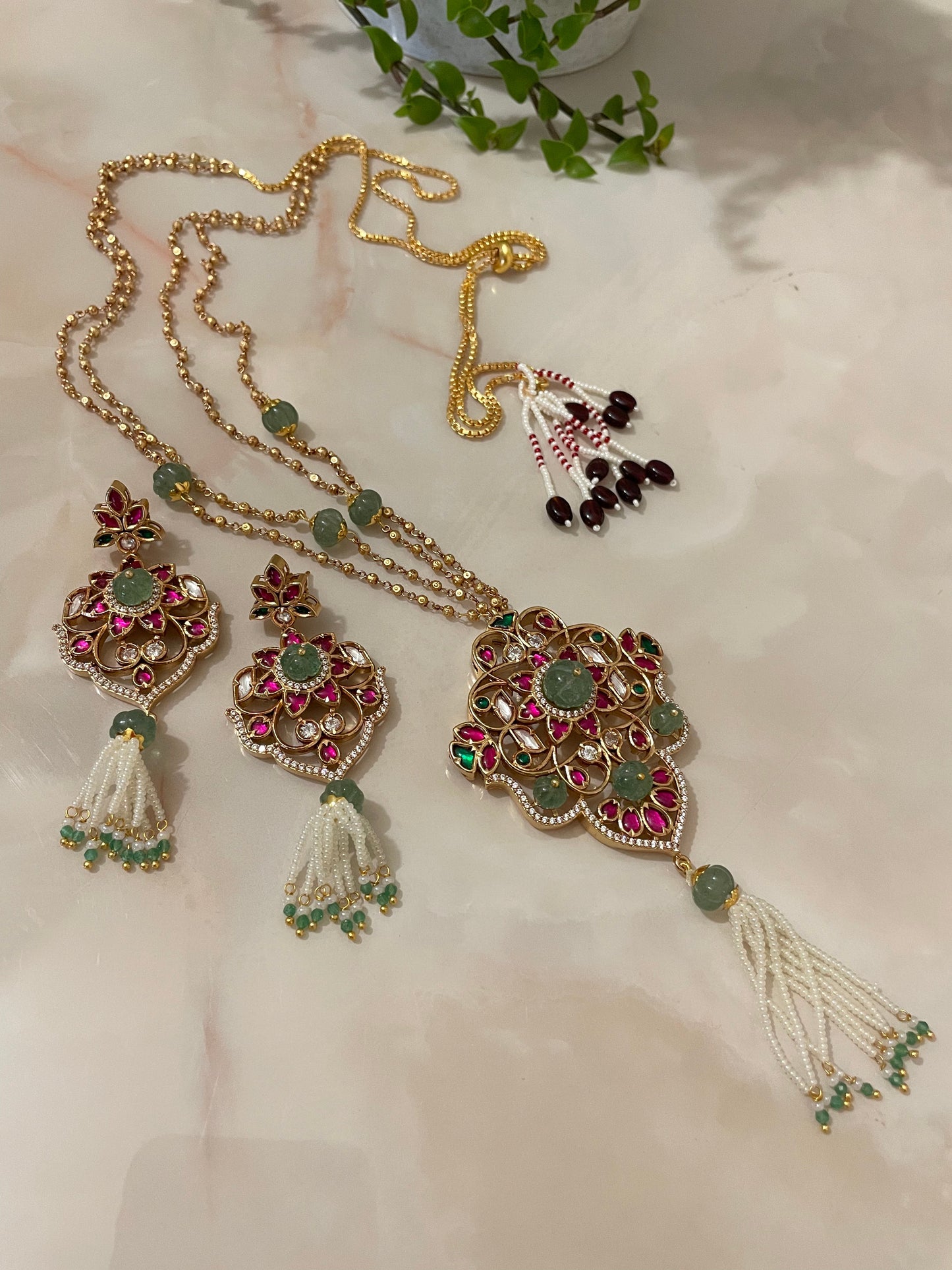 Jade Green Long necklace set